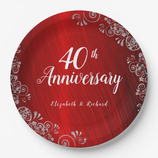 Elegant Ruby Red Swirl 40 Jahre Jubiläum Pappteller (Vorderseite)