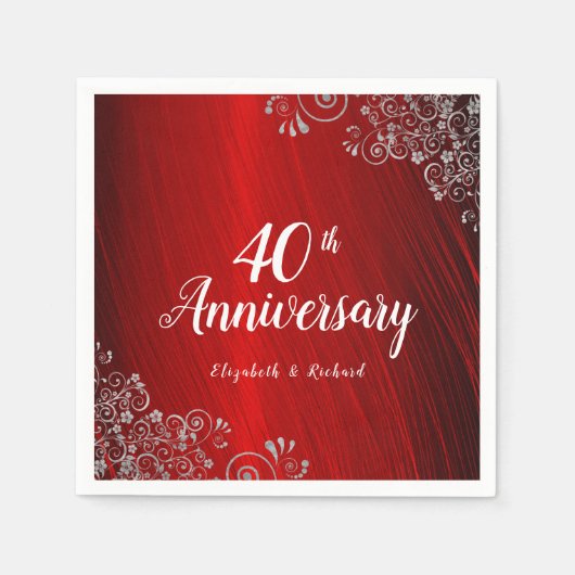 Elegant Ruby Red Swirl 40-jähriges Party Serviette (Vorderseite)