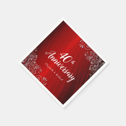 Elegant Ruby Red Swirl 40-jähriges Party Serviette (Ecke)