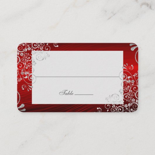 Elegant Ruby Red Swirl Wedding Long Name Platzkarte (Vorderseite)