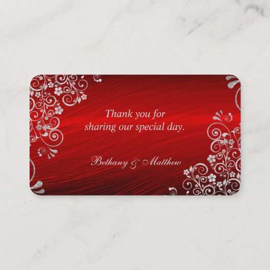 Elegant Ruby Red Swirl Wedding Long Name Platzkarte (Rückseite)