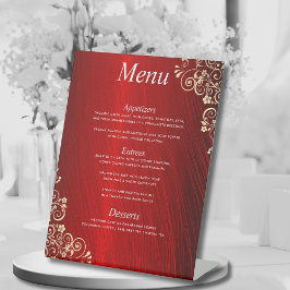 Elegant Ruby Red Three Courses Wedding Dinner Menu Sockelschild
