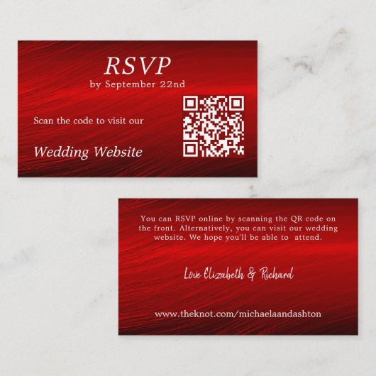 Elegant Ruby Red UAWG Wedding Website QR Code Begleitkarte (Vorne/Hinten)