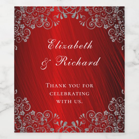 Elegant Ruby Red Wedding Danke Weinetikett (Einzelnes Label)