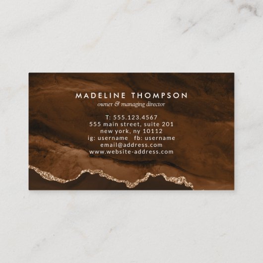 Elegant Rust Gold Marble Agate Geode Treuekarte (Rückseite)