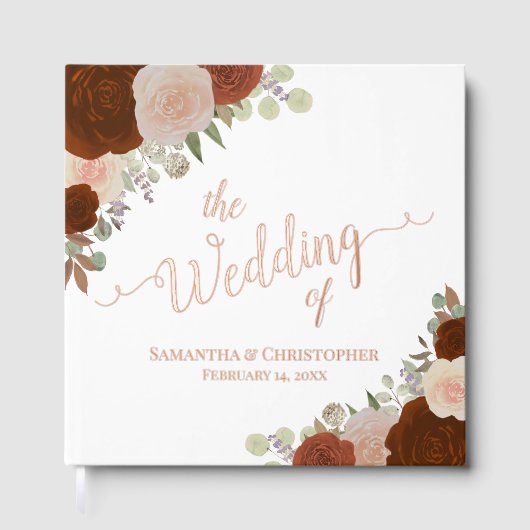 Elegant Rust Orange Boho Rose Hochzeit Gästebuch (Vorderseite)