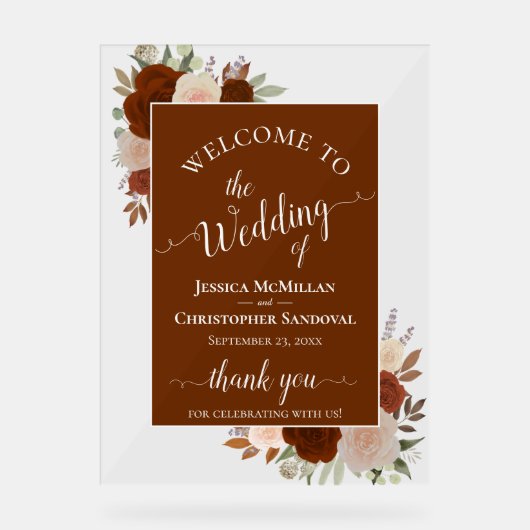 Elegant Rust Orange Boho Roses Wedding Welcome Acrylschild (Vorderseite)