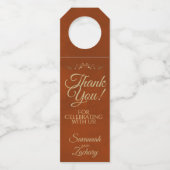 Elegant Rust Orange & Gold Wedding Vielen Dank Flaschenanhänger (Vorderseite)