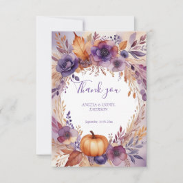 Elegant Rust Pumpkin Purple Flowers Hochzeit Dankeskarte