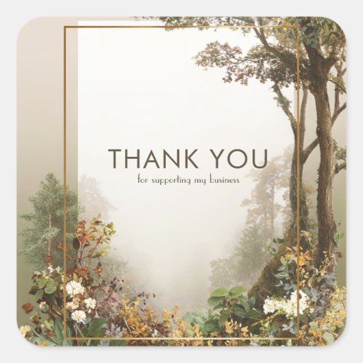 Elegant Rustic Autumn Forest Gold Frame Quadratischer Aufkleber (Vorderseite)