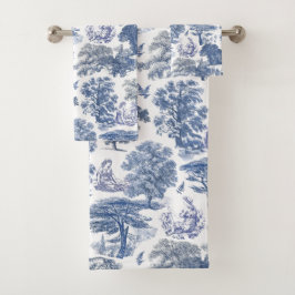 Elegant Rustic Blue Country Toile Badhandtuch Set