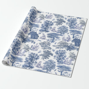 Elegant Rustic Blue Country Toile Geschenkpapier