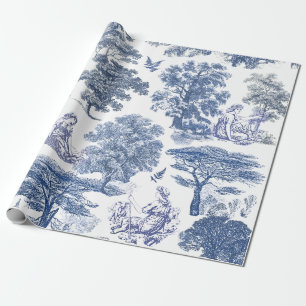 Elegant Rustic Blue Country Toile Geschenkpapier