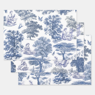 Elegant Rustic Blue Country Toile Geschenkpapier Set