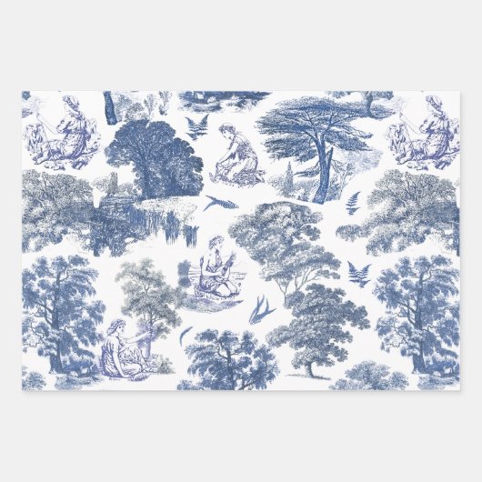 Elegant Rustic Blue Country Toile Geschenkpapier Set (Vorderseite 3)