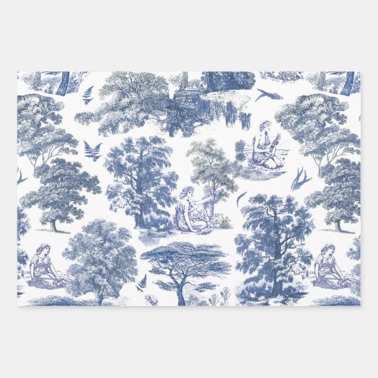 Elegant Rustic Blue Country Toile Geschenkpapier Set (Vorderseite 2)