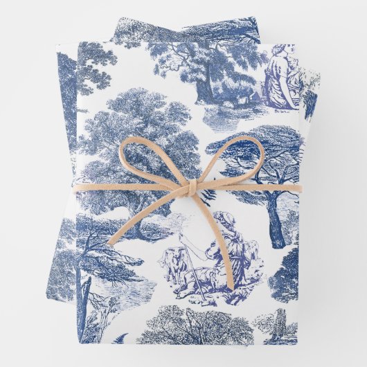 Elegant Rustic Blue Country Toile Geschenkpapier Set (Beispiel)
