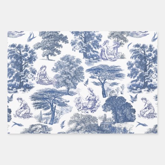 Elegant Rustic Blue Country Toile Geschenkpapier Set (Vorderseite)