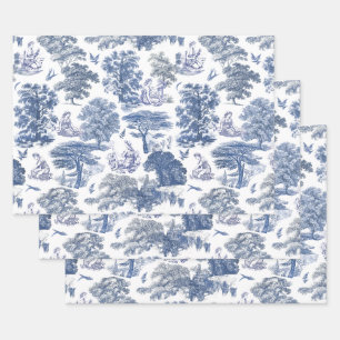 Elegant Rustic Blue Country Toile Geschenkpapier Set