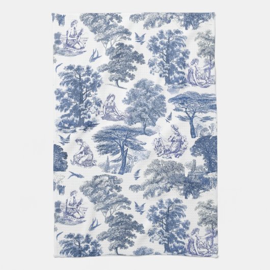 Elegant Rustic Blue Country Toile Geschirrtuch (Vertikal)