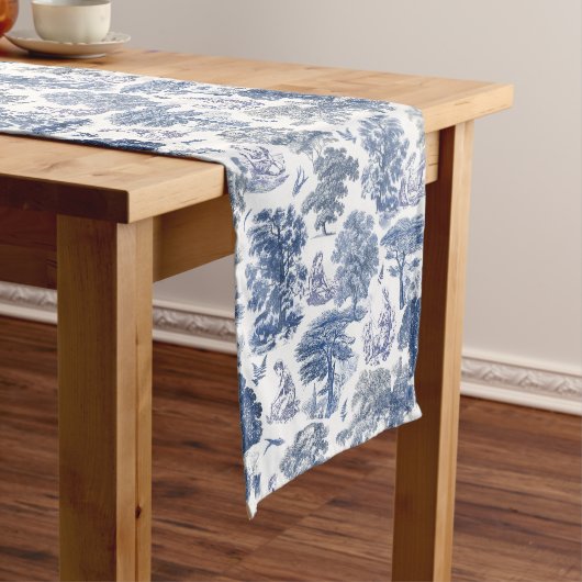 Elegant Rustic Blue Country Toile Kurzer Tischläufer (Beispiel)