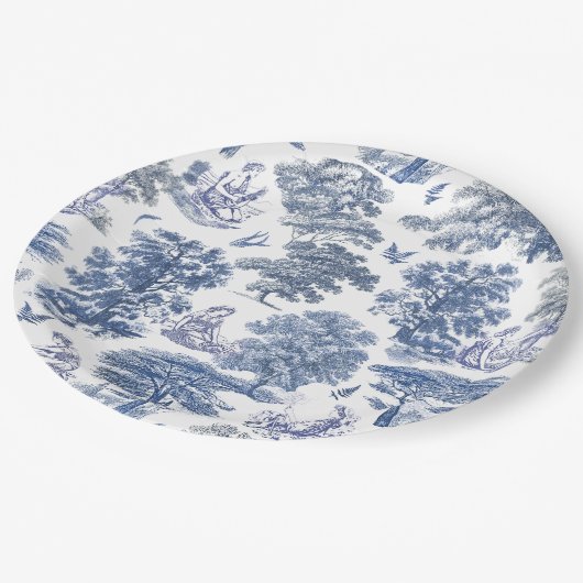 Elegant Rustic Blue Country Toile Pappteller (Schrägansicht)