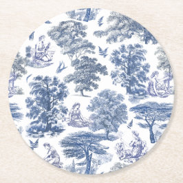 Elegant Rustic Blue Country Toile Runder Pappuntersetzer