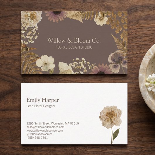 Elegant Rustic Boho Botanical Wildflower Floral Visitenkarte
