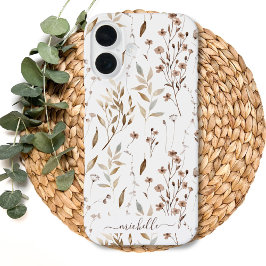 Elegant Rustic Boho Brown Floral Botanical iPhone 16 Hülle
