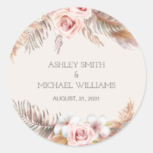 Elegant Rustic Boho Floral Botaniqe Wedding Runder Aufkleber