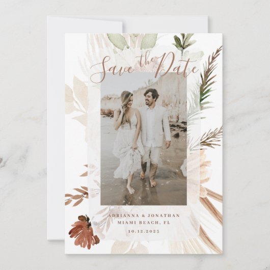 Elegant Rustic Boho Floral Pampas Save the Date (Vorderseite)