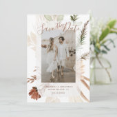 Elegant Rustic Boho Floral Pampas Save the Date (Stehend Vorderseite)