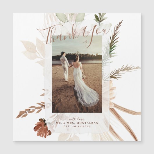 Elegant Rustic Boho Floral Pampas Vielen Dank Kart Magnetkarte (Vorderseite)