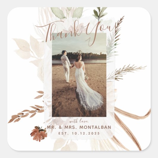 Elegant Rustic Boho Pampas Quadratischer Aufkleber (Vorderseite)