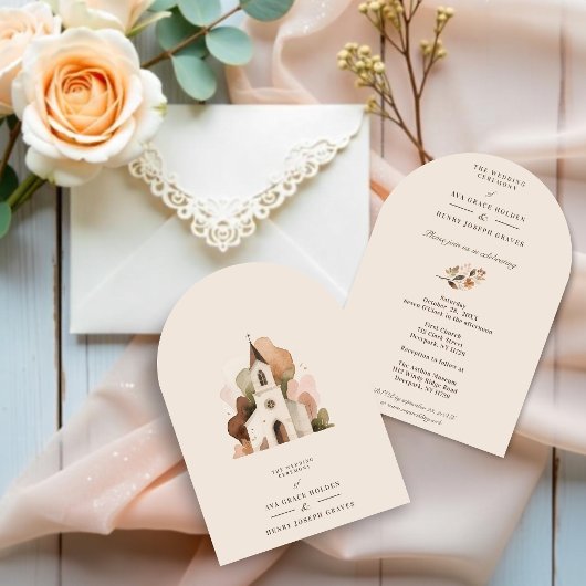 Elegant Rustic Brown Tones Church Wedding Designs Einladung