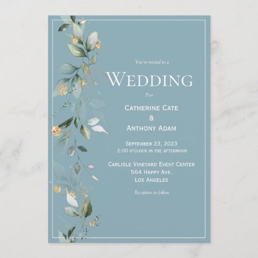Elegant Rustic Eucalyptus Blue Wedding Einladung (Vorderseite)