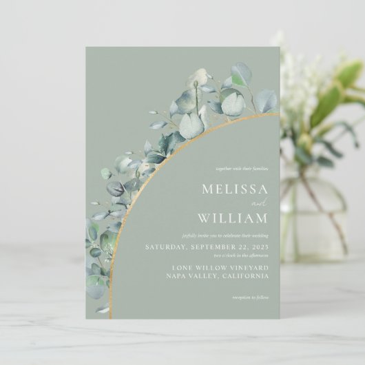 Elegant Rustic Eucalyptus Wedding Einladung (Stehend Vorderseite)
