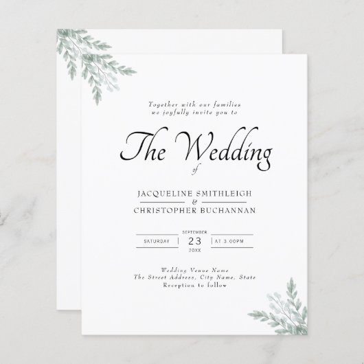 Elegant Rustic Eucalyptus Wedding Einladung (Vorne/Hinten)