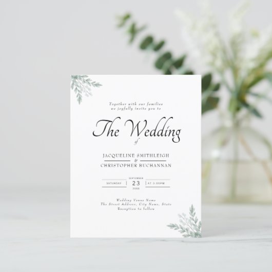 Elegant Rustic Eucalyptus Wedding Einladung (Stehend Vorderseite)