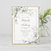 Elegant Rustic Eukalyptus Greenerity Gold Wedding Einladung (Stehend Vorderseite)