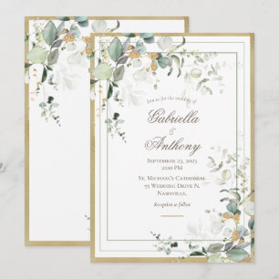 Elegant Rustic Eukalyptus Greenerity Gold Wedding Einladung
