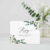 Elegant Rustic Eukalyptus Greenerity Wedding RSVP Postkarte (Stehend Vorderseite)