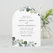 Elegant Rustic Eukalyptus Greenery Arch Wedding Einladung (Stehend Vorderseite)