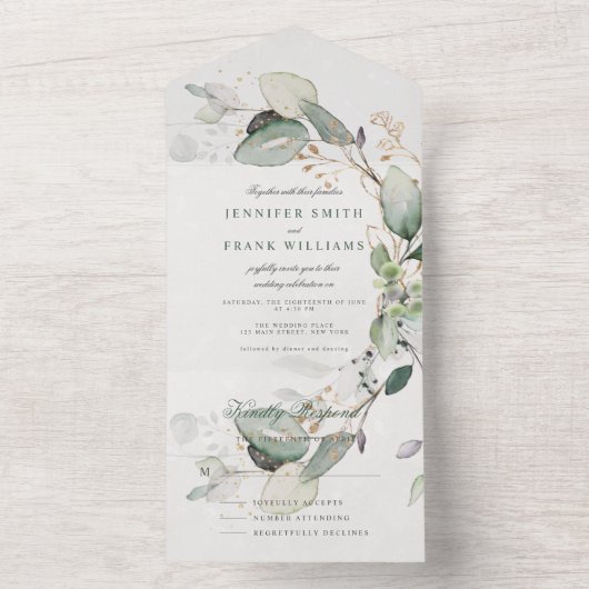 Elegant Rustic Eukalyptus Greenery Elegant Wedding All In One Einladung (Innen)