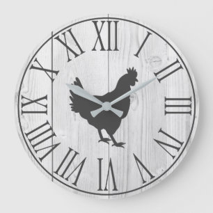 Elegant Rustic Farmhouse Faux White Wood & Hen Große Wanduhr