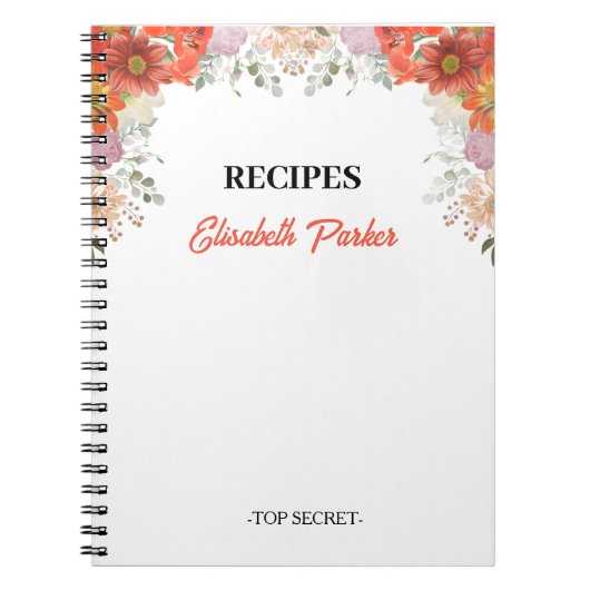 Elegant rustic floral kitchen cookbook recipes notizblock (Vorderseite)