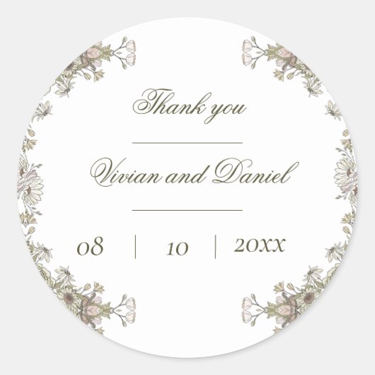 Elegant Rustic Floral Wedding Danke Sticker (Vorderseite)