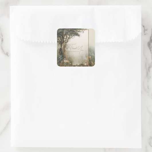 Elegant Rustic Forest Tree Gold Glitter Frame Quadratischer Aufkleber (Tasche)