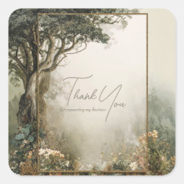 Elegant Rustic Forest Tree Gold Glitter Frame Quadratischer Aufkleber