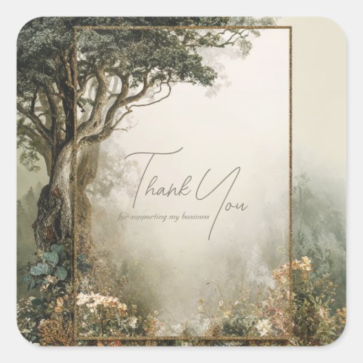 Elegant Rustic Forest Tree Gold Glitter Frame Quadratischer Aufkleber (Vorderseite)